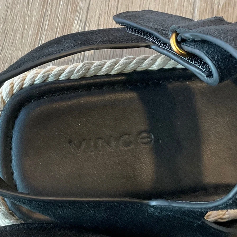 VINCE Eliana Espadrille Sandal Black Suede Velcro Side Straps Size - Picture 3 of 6